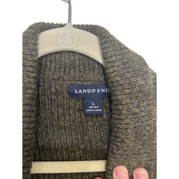 Vintage Land's End Brown chunky grandpa Knit sweater Cardigan Size L - Picture 4 of 10